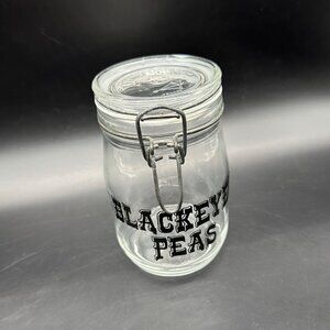Vintage Glass Storage Jar Canister Blackeyed Peas 1970s Kitschy 1 Liter Kitchen